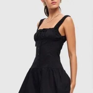 Lioness Black Cotton Mini Dress Button Front Bodice | Whimsygoth | Romantic XL
